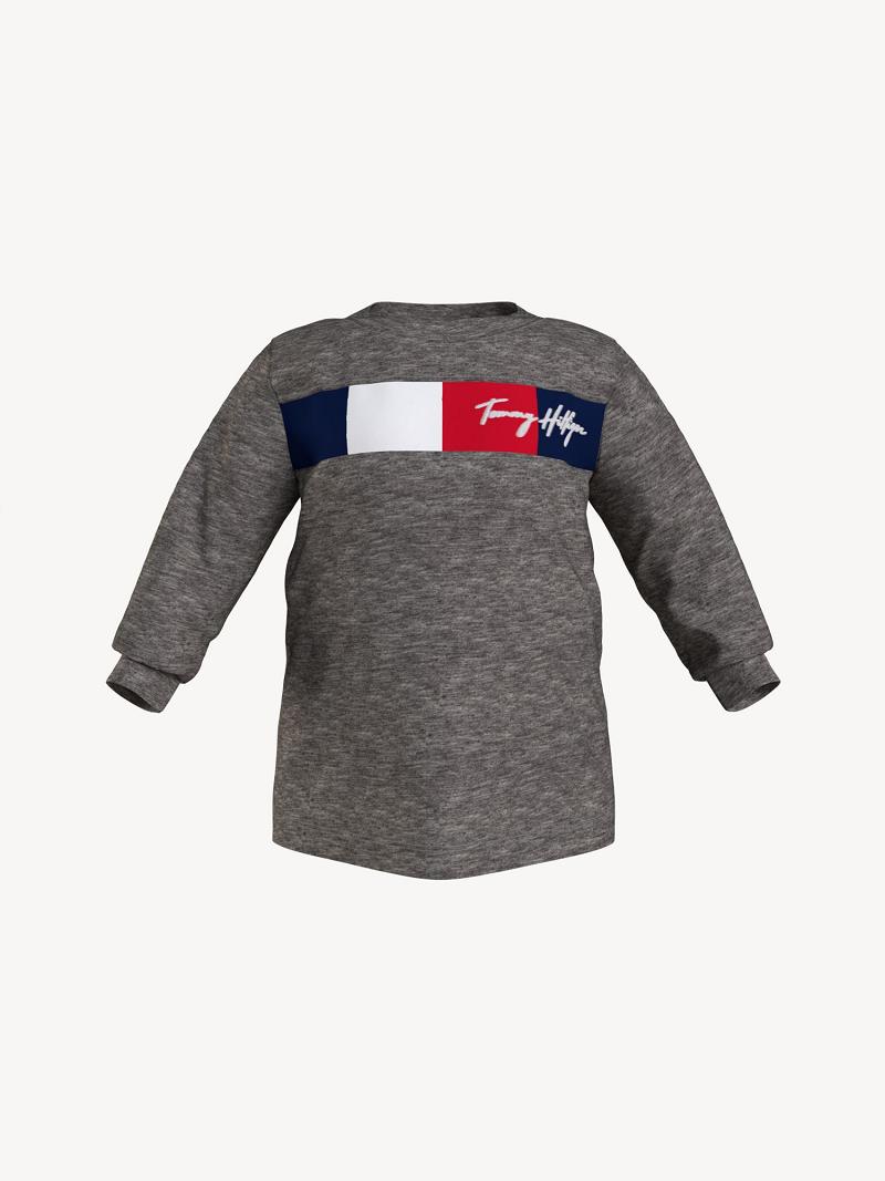 Fiú Tommy Hilfiger Babies\' Signature Long Sleeve Póló Szürke | HU 2239FDN